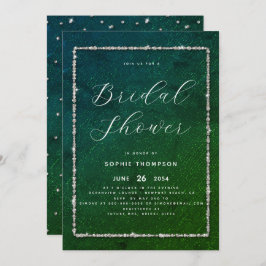 シックモダンスパークルグリッターエメラルドブライダルシャワー 招待状