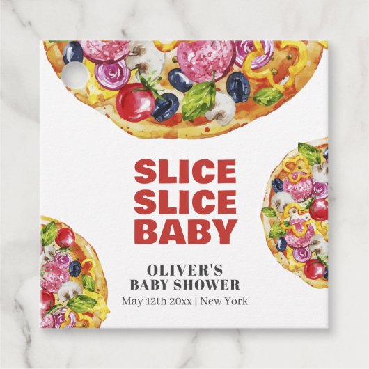 シックモダンスライスイタリアンピザ赤ちゃんシャワー フェイバータグ (正面)