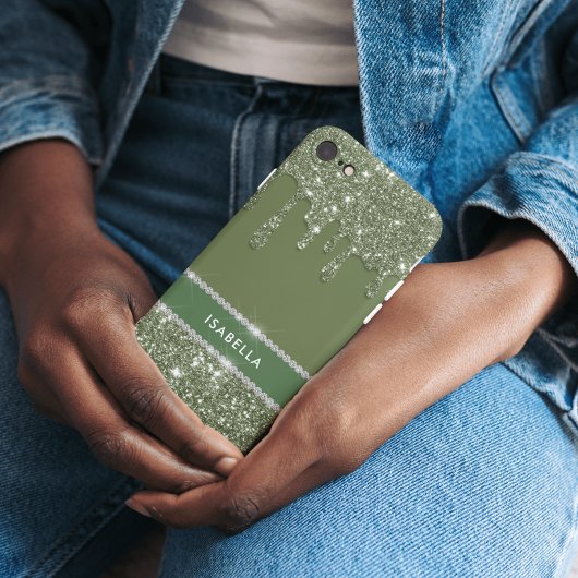 シックモダンセージグリーングリッタースパークルダイヤモンド Case-Mate iPhoneケース