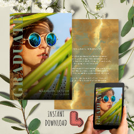 シックモダンセージ緑と金ゴールド写真の卒業 案内状