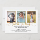 シックモダンタイポグラフィスイート16金ゴールドパーティー写真 招待状 (正面)