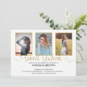 シックモダンタイポグラフィスイート16金ゴールドパーティー写真 招待状 (スタンド正面)