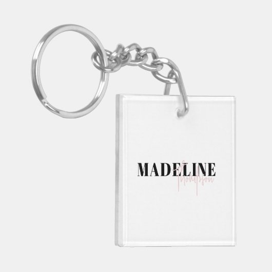 シックモダンタイポグラフィスクリプトライトピンクフェミニン色 キーホルダー (正面左)