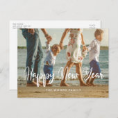 シックモダンタイポグラフィハッピーニューイヤー写真 ポストカード (正面/裏面)