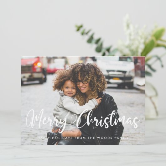 シックモダンタイポグラフィメリークリスマスフォト シーズンカード (スタンド正面)