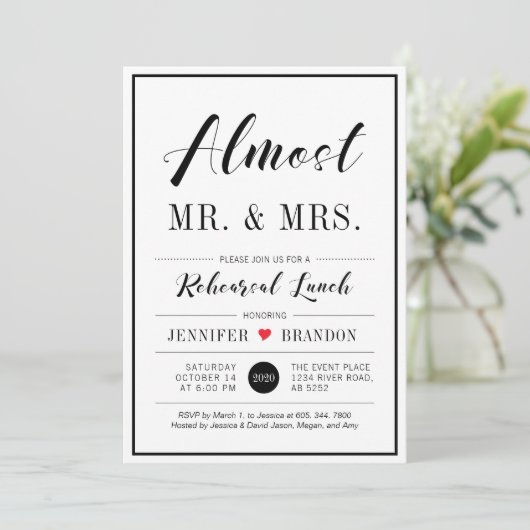 シックモダンタイポグラフィ結婚のリハーサル 招待状 (スタンド正面)