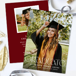 シックモダンタイポグラフィ2枚の写真卒業 案内状