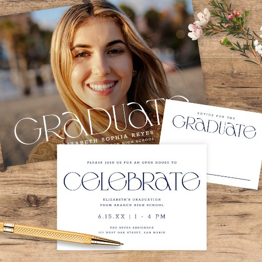 シックモダンタイポグラフィ2枚の写真卒業 案内状