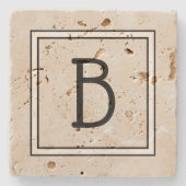 シックモダンタモノグラムのン、ブラック&ホワイトイニシャル ストーンコースター (正面)