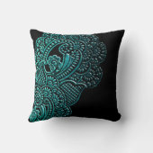 シックモダンターコイズブラックグリッターアートフローラ クッション (裏面)