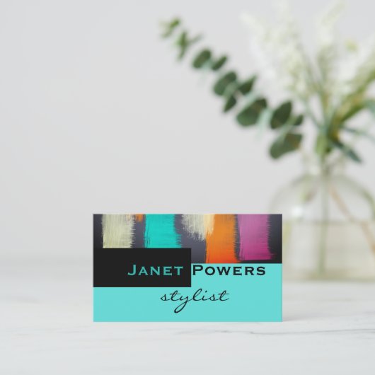 シックモダンターコイズ抽象芸術絵を描デザインカスタム 名刺 (スタンド正面)