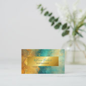 シックモダンターコイズ金ゴールド水色 名刺 (スタンド正面)