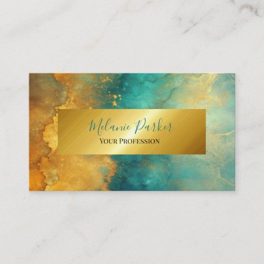 シックモダンターコイズ金ゴールド水色 名刺 (正面)