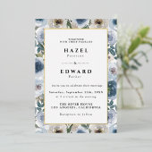シックモダンダスティブルーフローラ水彩色結婚の 箔招待状 (立ち正面)