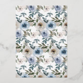 シックモダンダスティブルーフローラ水彩色結婚の 箔招待状 (裏面)