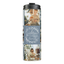 シックモダンダスティブルーモノグラムの&フォトコラージュ タンブラー