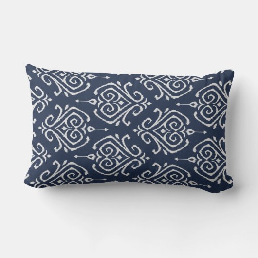 シックモダンダマスクブルーとホワイトイカット枕 ランバークッション (裏面)