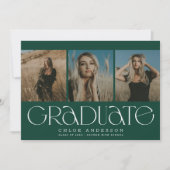 シックモダンダークグリーン3写真卒業 案内状 (正面)