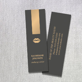 シックモダンダークグレイフェイク金ゴールドリップメイクアップアーティスト スキニー名刺