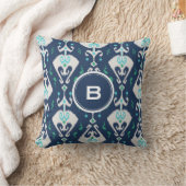 シックモダンティール（緑がかった色）ネイビー青イカット部族柄 クッション (ブランケット)