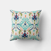 シックモダンティール（緑がかった色）ネイビー青イカット部族柄 クッション (裏面)