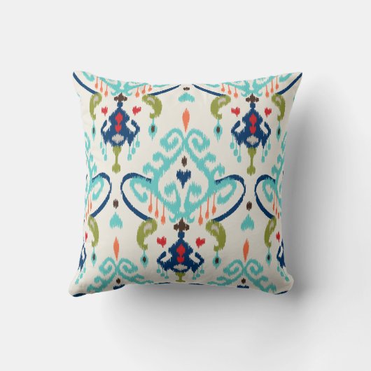 シックモダンティール(緑がかった色)ネイビー青イカット部族柄 クッション (裏面)