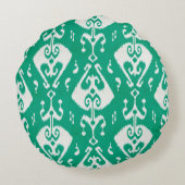 シックモダンテクスチャグリーンイカットの部族パターン ラウンドクッション (裏面)
