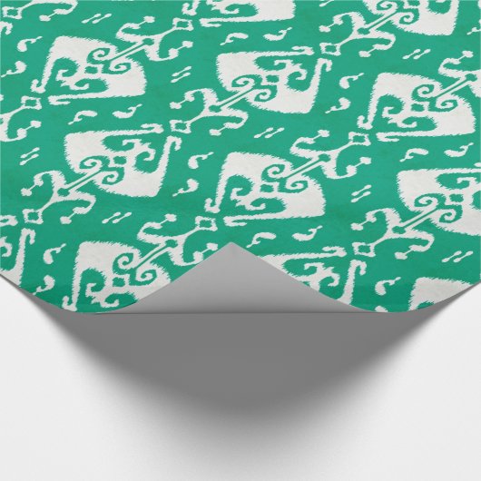シックモダンテクスチャグリーンイカットの部族パターン ラッピングペーパー (角)