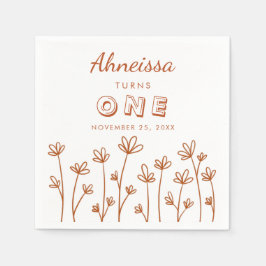 シックモダンテラコッタフラワーファースト誕生日 スタンダードカクテルナプキン