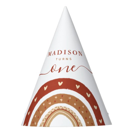 シックモダンテラコッタレインボホ誕生日 パーティーハット (正面)