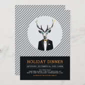シックモダンディアクリスマス/ホリデーディナーパーティー 招待状 (正面/裏面)