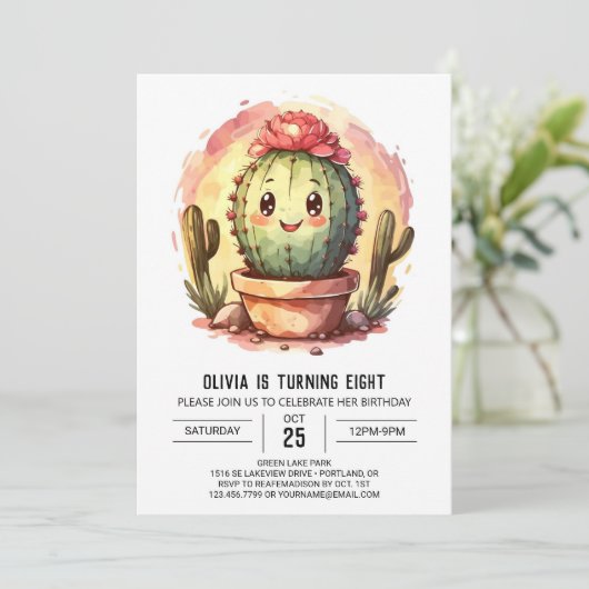 シックモダンデザートカボスガール誕生日 招待状 (スタンド正面)