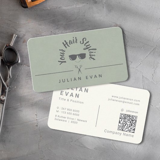 シックモダントレンディーセージ緑アイコン美容師 名刺