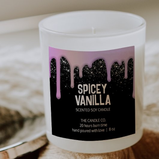 シックモダントレンディーピンクパープルドリップスキャンドルラベル スクエアシール