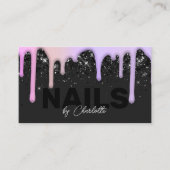 シックモダントレンディーピンクパープルドリップス爪、 ネイルビジネス 名刺 (正面)