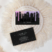 シックモダントレンディーピンクパープルドリップス爪、 ネイルビジネス 名刺