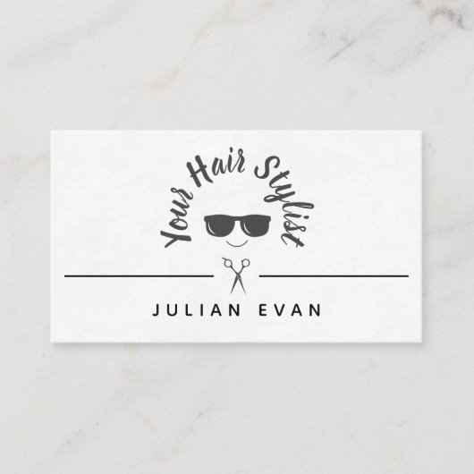 シックモダントレンディーブラック&ホワイトアイコン美容師 名刺 (正面)
