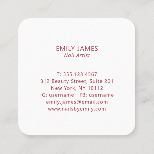 シックモダントレンディープロフェッショナルネイルアートスパサロン スクエア名刺 (裏面)