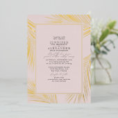 シックモダントロピカルビーチパーム結婚ズ赤面金ゴールド 箔招待状 (立ち正面)