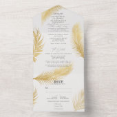 シックモダントロピカル金ゴールドパームオフホワイト結婚ズ オールインワン招待状 (内側)