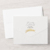 シックモダントロピカル金ゴールドパームオフホワイト結婚ズ オールインワン招待状 (裏面)