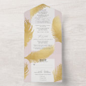 シックモダントロピカル金ゴールドパームソフトピンク結婚ズ オールインワン招待状 (内側)