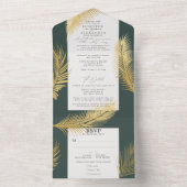 シックモダントロピカル金ゴールドパームダークグリーン結婚ズ オールインワン招待状 (内側)