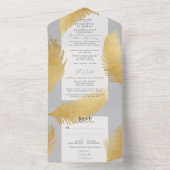 シックモダントロピカル金ゴールドパームライトグレー結婚ズ オールインワン招待状 (内側)