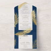 シックモダントロピカル金ゴールドパーム結婚ネイビー オールインワン招待状 (内側)
