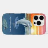 シックモダンドルフィン、ウミガメ&海上のスクリプト Case-Mate iPhoneケース (裏面 (横))
