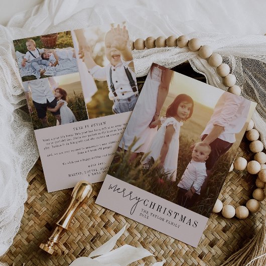 シックモダンニュートラルのクリスマス写真年レビュー シーズンカード