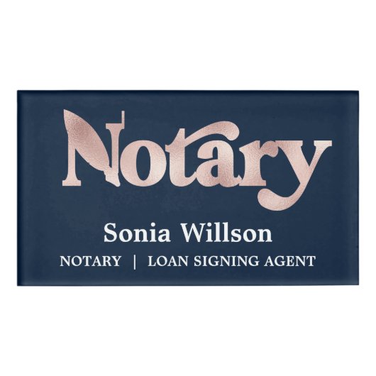 シックモダンネイビーバラ公証人公債署名 名札 (正面)