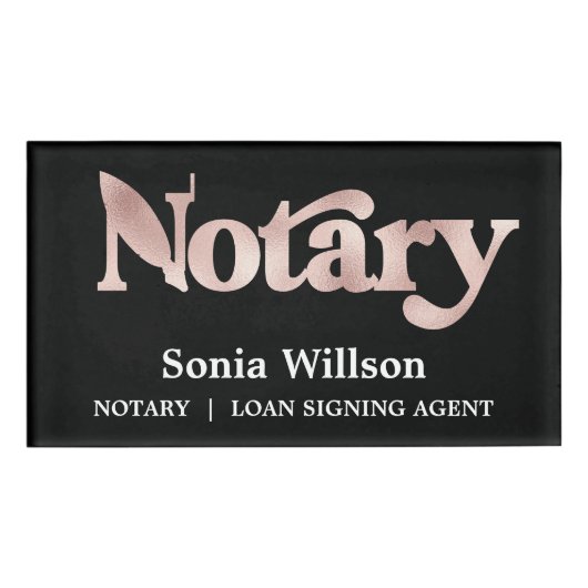 シックモダンネイビーバラ公証人公債署名 名札 (正面)