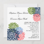 シックモダンネイビーピンクグリーン花花びら 招待状 (正面)